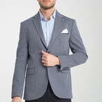 Slim Fit Notch Collar One Button Striped Patterned Blazer // Navy Blue (Euro: 48)