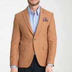 Slim Fit Notch Collar Double Button Plain Blazer // Camel (Euro: 48)