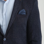 Slim Fit Notch Collar One Button Splat Patterned Blazer // Navy Blue (Euro: 52)
