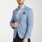 Slim Fit Notch Collar One Button Patterned Blazer // Blue (Euro: 50)
