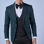 Slim Fit Pointed Collar One Button Sequin Blazer // Green (Euro: 48)