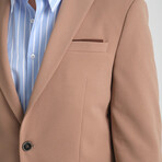 Slim Fit Notch Collar Double Button Plain Blazer // Light Brown (Euro: 56)