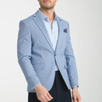 Slim Fit Notch Collar One Button Patterned Blazer // Blue (Euro: 50)