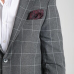 Slim Fit Notch Collar Double Button Windowpane Blazer // Dark Gray (Euro: 50)