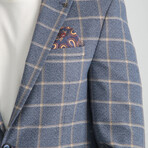Slim Fit Notch Collar One Button Windowpane Blazer // Blue Melange (Euro: 52)