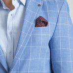 Slim Fit  Notch Collar One Button Windowpane Blazer // Light Blue (Euro: 50)