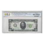 1934 $ 20 Federal Reserve HIGH GRADE PCGS 66 PPQ GEM UNCIRCULATED YELLOW GREEN SEAL # 354