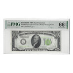1928 B $ 10 Federal Reserve Note LIGHT GREEN SEAL PMG 66 EPQ TOP OF THE POP # 813