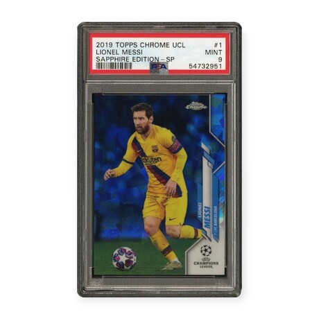 Lionel Messi // 2019 Topps Chrome UCL Sapphire Edition Short Print // PSA 9 Mint