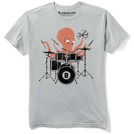 Octopus Drummer T-Shirt // Silver (S)