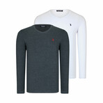 Set of 2 V-Neck Knit Tops // White + Anthracite (S)