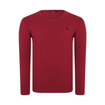 Set of 2 V-Neck Knit Tops // Burgundy + Black (S)