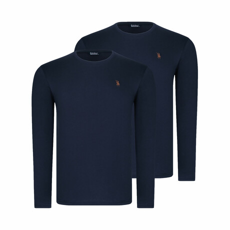 Set of 2 Crewneck Knit Tops // Dark Blue (S)