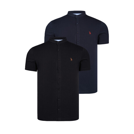 Set of 2 Button-Up Shirts // Black + Dark Blue (S)