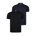 Set of 2 Button-Up Shirts // Black + Dark Blue (S)