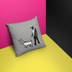 Banksy Inspired Keith Herring Dog Gray Double Sided Print Pillow - Stuffed (18" x 18")