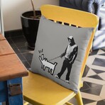 Banksy Inspired Keith Herring Dog Gray Double Sided Print Pillow - Stuffed (18" x 18")