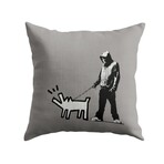 Banksy Inspired Keith Herring Dog Gray Double Sided Print Pillow - Stuffed (18" x 18")