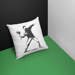 Banksy Inspired Flower Thrower Double Sided Print Pillow - Stuffed (18" x 18")