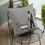 Banksy Inspired Keith Herring Dog Gray Double Sided Print Pillow - Stuffed (18" x 18")