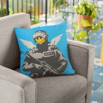 Banksy Inspired Flying Copper Double Sided Print Pillow - Stuffed (18" x 18")