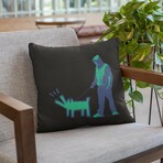 Banksy Inspired Keith Herring Dog Green Double Sided Print Pillow - Stuffed (18" x 18")