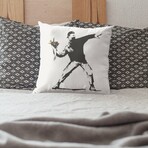 Banksy Inspired Flower Thrower Double Sided Print Pillow - Stuffed (18" x 18")