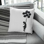 Banksy Inspired Flying Balloons Girl Double Sided Print Pillow - Stuffed (18" x 18")