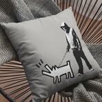 Banksy Inspired Keith Herring Dog Gray Double Sided Print Pillow - Stuffed (18" x 18")