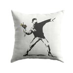 Banksy Inspired Flower Thrower Double Sided Print Pillow - Stuffed (18" x 18")