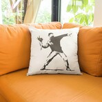 Banksy Inspired Flower Thrower Double Sided Print Pillow - Stuffed (18" x 18")