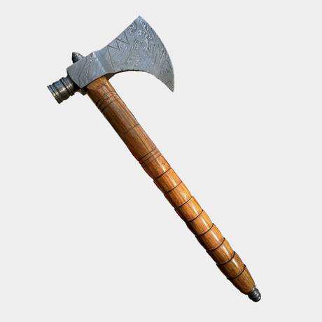 Hand Forged Damascus Steel Tomahawk Axe // Wood Handle