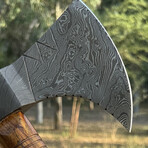 Hand Forged Damascus Steel Tomahawk Axe // Wood Handle