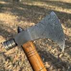 Hand Forged Damascus Steel Tomahawk Axe // Wood Handle