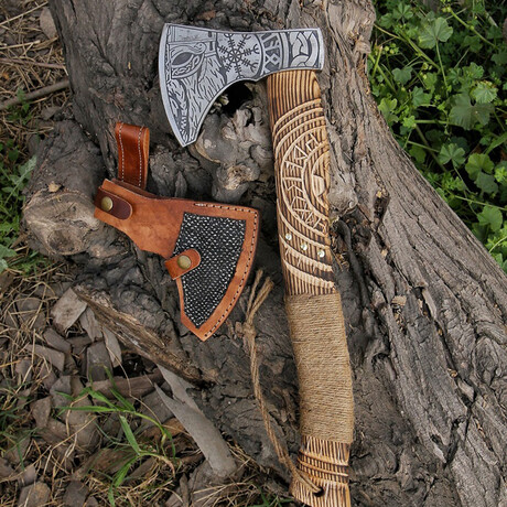D2 Steel Axe // Laser Etched Wooden Handle