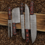Damascus Steel Chef Knife // Set of 5 // Red Wood Handle