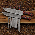 Damascus Steel Chef Knife // Set of 5 // Red Wood Handle
