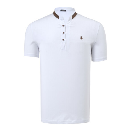 Mandarin Collar Button Placket T-Shirt // White (S)