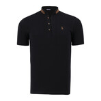 Mandarin Collar Button Placket T-Shirt // Black (S)