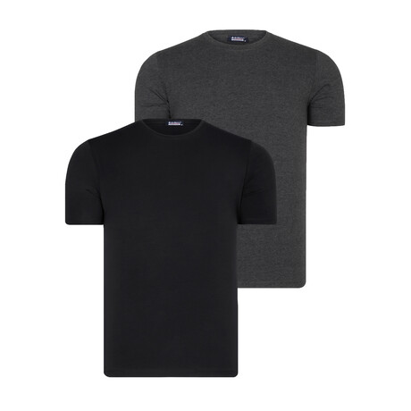 Set of 2 Crewneck T-Shirts // Black + Anthracite (S)