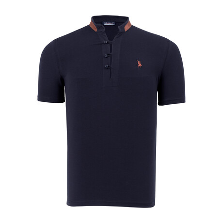Mandarin Collar Button Placket T-Shirt // Dark Blue (S)