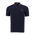 Mandarin Collar Button Placket T-Shirt // Dark Blue (S)