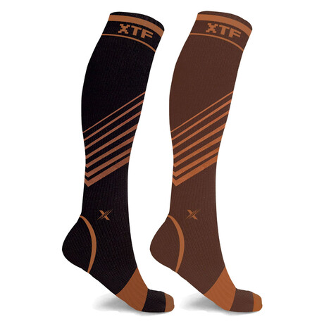 2 Pairs // Copper Compression Striped Knee High Socks // Copper + Black (Small/Medium)