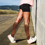 2 Pairs // Copper Compression Striped Knee High Socks // Copper + Black (Small/Medium)