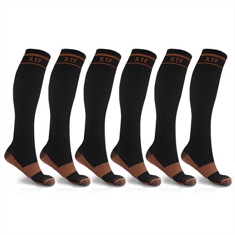 6 Pairs // Copper-Infused Anti-Fatigue Knee High Compression Socks // Black