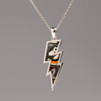 Genuine Fordite Lightning Bolt Sterling Silver Pendant with 18" Sterling Necklace