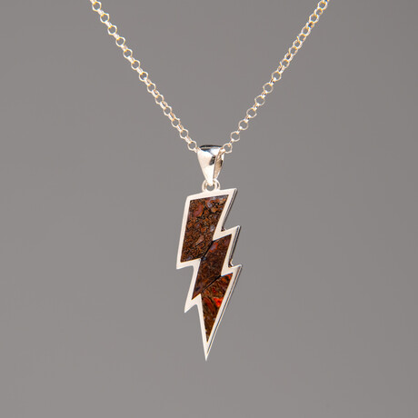 Genuine Fossil Lightning Bolt Sterling Pendant with 18" Sterling Necklace v.1