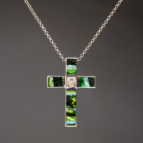 Sterling Silver Fordite Cross Pendant with 18" Sterling Silver Necklace