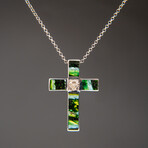 Sterling Silver Fordite Cross Pendant with 18" Sterling Silver Necklace