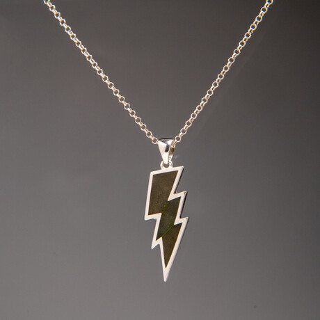 Genuine Fossil Lightning Bolt Sterling Pendant with 18" Sterling Necklace v.2